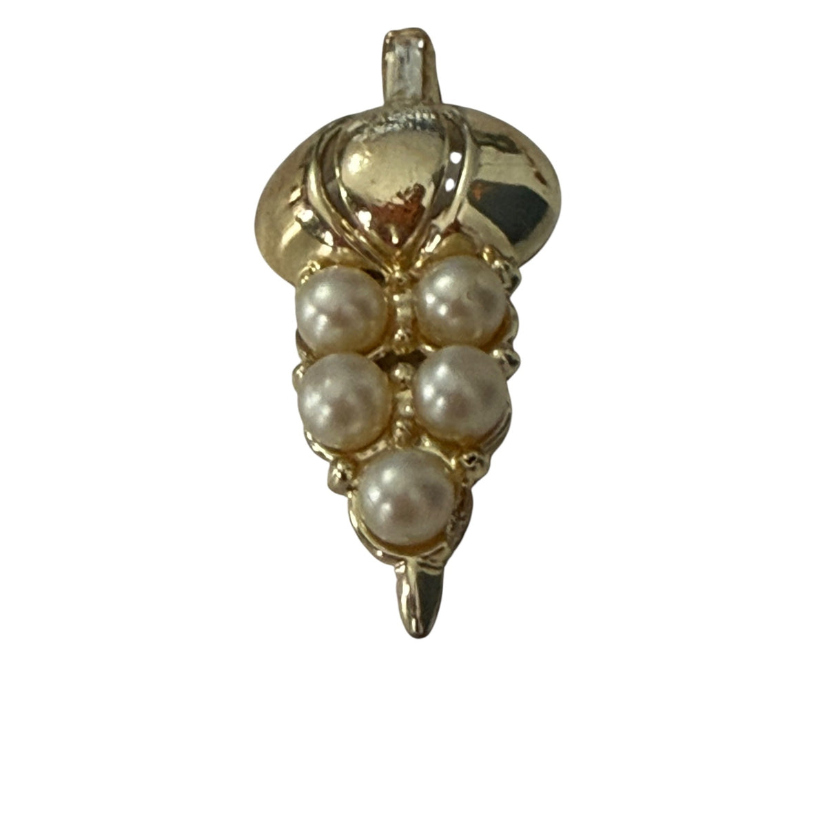 Vintage Gold Tone Faux Pearl Grape Cluster Pendant 1.5"