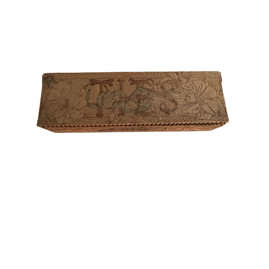 Antique c1900 Flemish Art Pyrography TIES Necktie Box Wood Burned Floral 11"