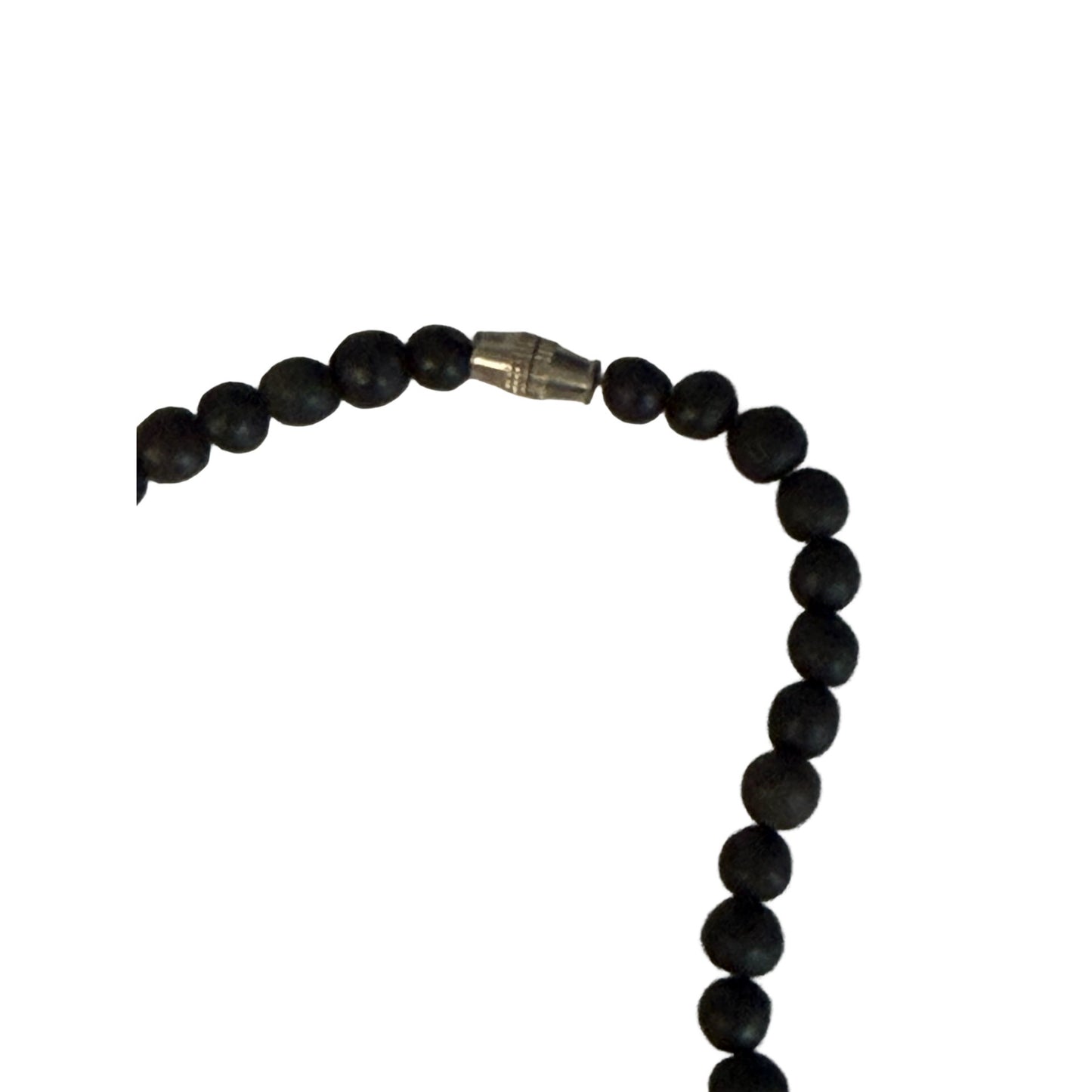 Vintage Tribal Style Beaded Necklace 18” Black Matte Beads Carved Bone Geometric Design