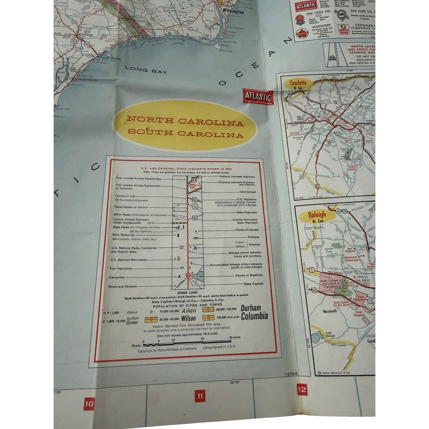 Vintage Atlantic Refining Company Road Map Mid Atlantic Southeast 1961 Gas Station Advertising