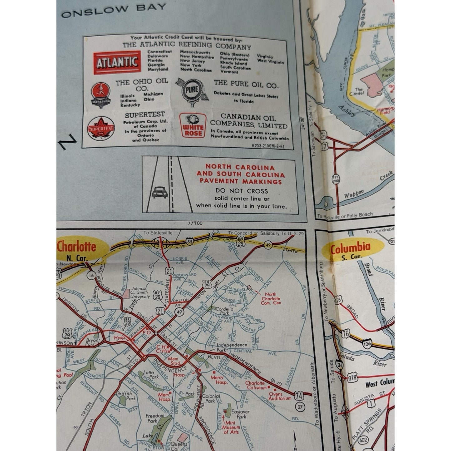 Vintage Atlantic Refining Company Road Map Mid Atlantic Southeast 1961 Gas Station Advertising