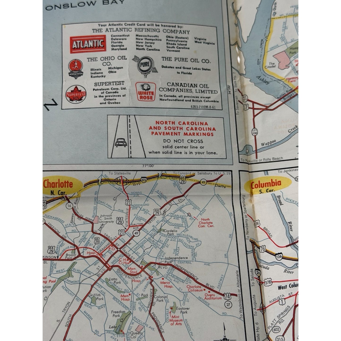 Vintage Atlantic Refining Company Road Map Mid Atlantic Southeast 1961 Gas Station Advertising