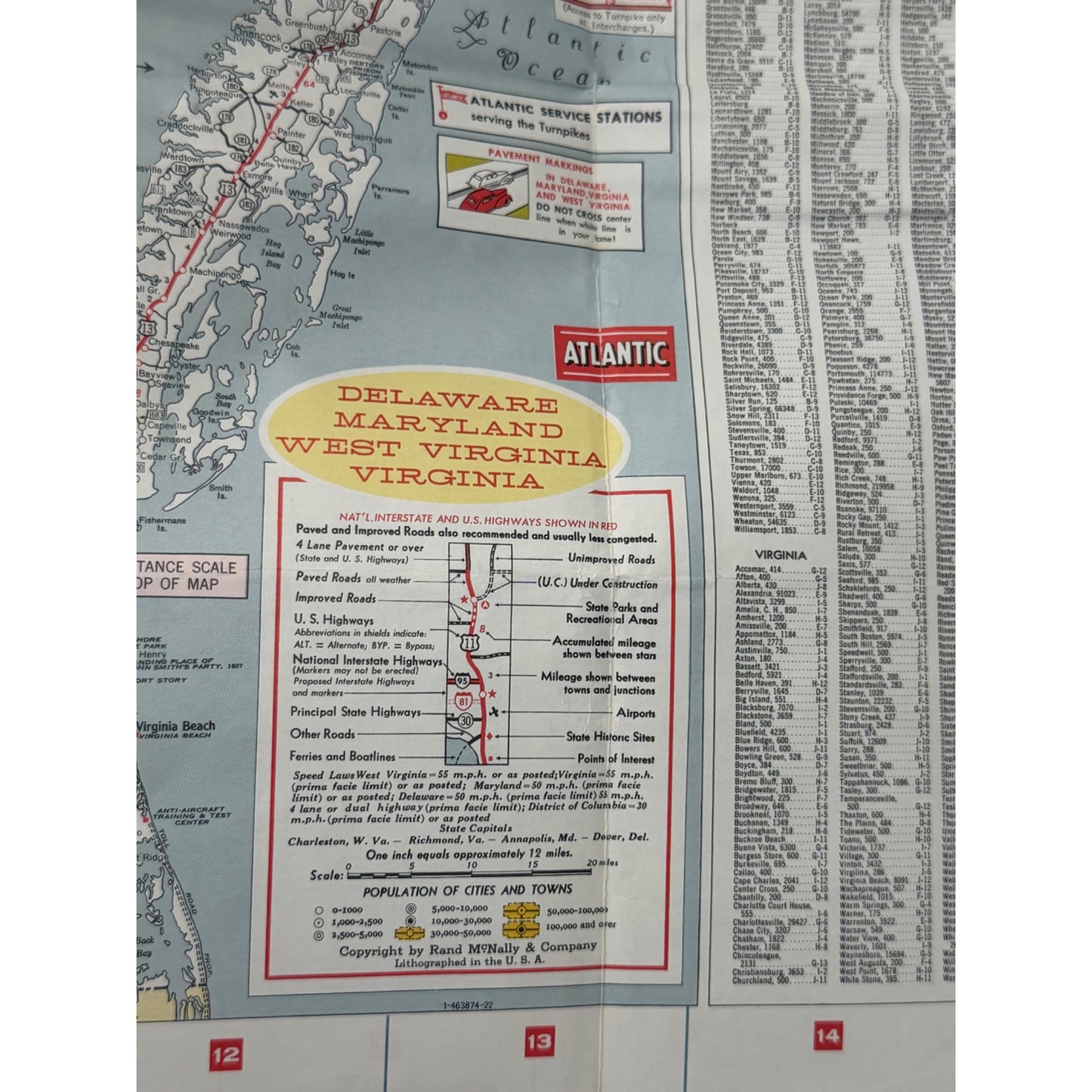 Vintage Atlantic Refining Company Road Map Mid Atlantic Southeast 1961 Gas Station Advertising