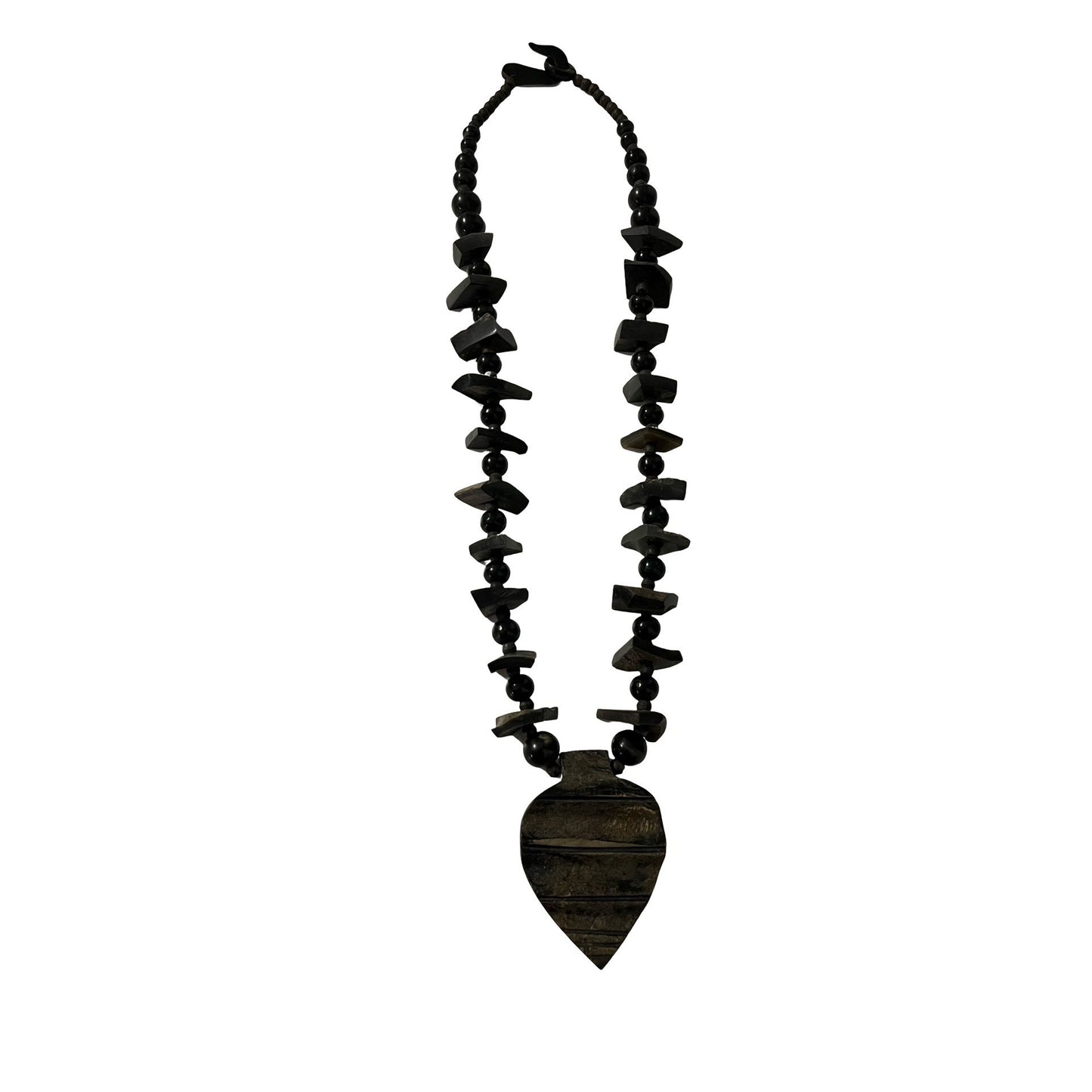 Vintage Wood Statement Necklace Large Pendant Tribal Boho Chunky Beaded Jewelry