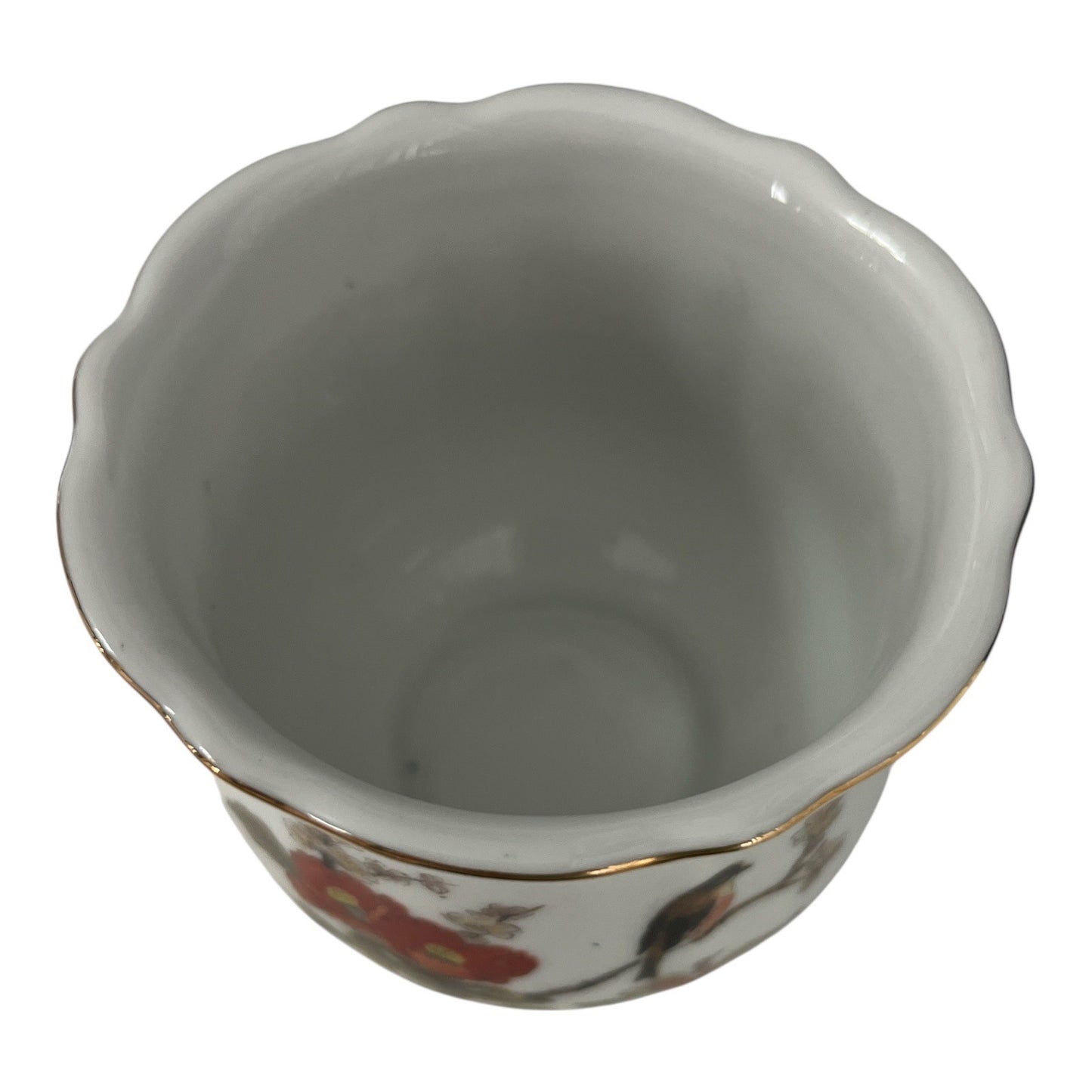 Vintage Takara Japan Porcelain Vase – Bird & Red Floral Design, Scalloped Rim, Gold Trim
