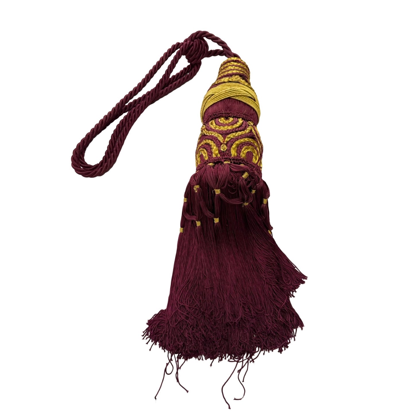 Vintage Extra Large Burgundy Gold Passementerie Curtain Tieback Tassel 45 Inch Heavy