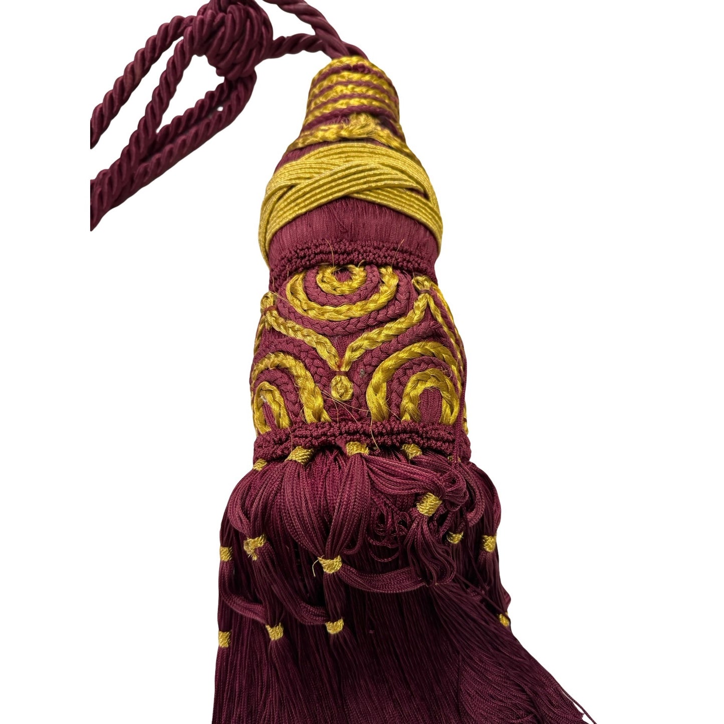 Vintage Extra Large Burgundy Gold Passementerie Curtain Tieback Tassel 45 Inch Heavy