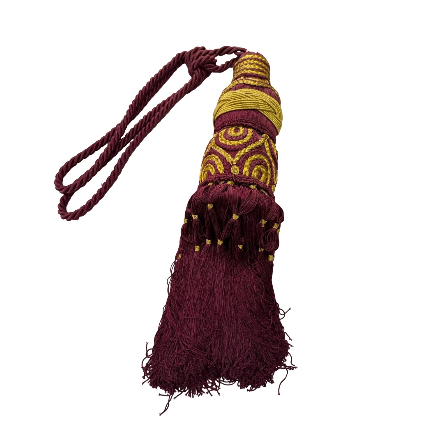 Vintage Extra Large Burgundy Gold Passementerie Curtain Tieback Tassel 45 Inch Heavy