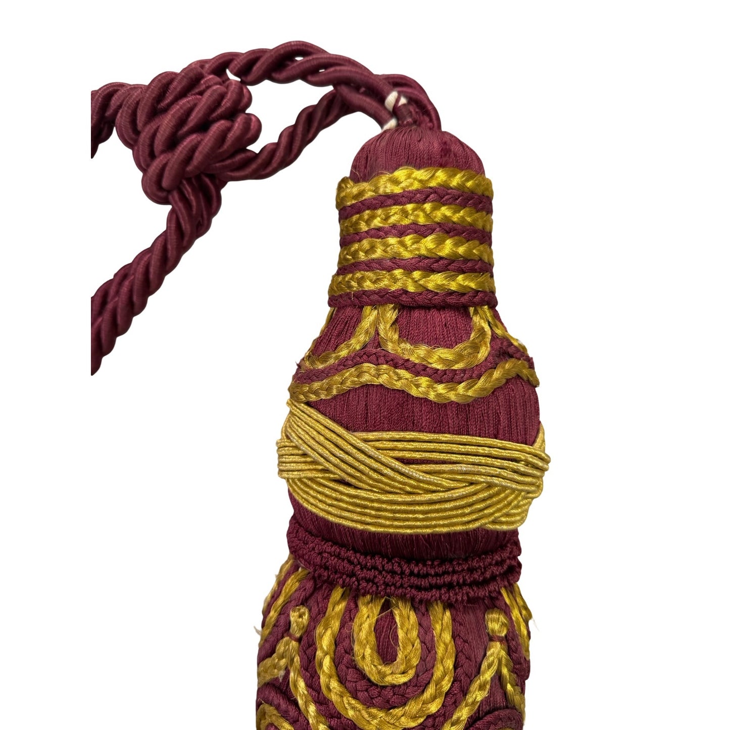 Vintage Extra Large Burgundy Gold Passementerie Curtain Tieback Tassel 45 Inch Heavy