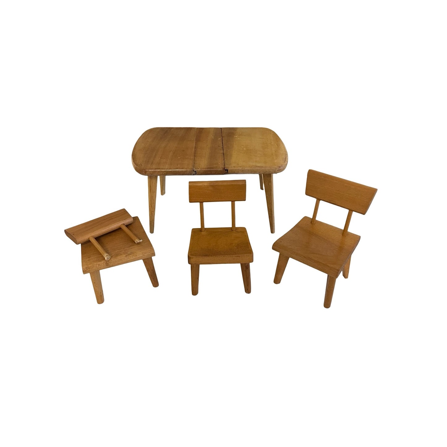 Vintage Strombecker Dollhouse Furniture Table Chairs Wood Mid Century Miniature Set 1:6
