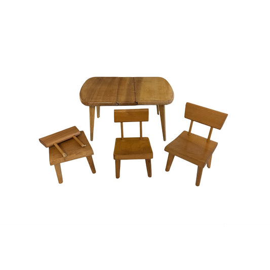 Vintage Strombecker Dollhouse Furniture Table Chairs Wood Mid Century Miniature Set 1:6