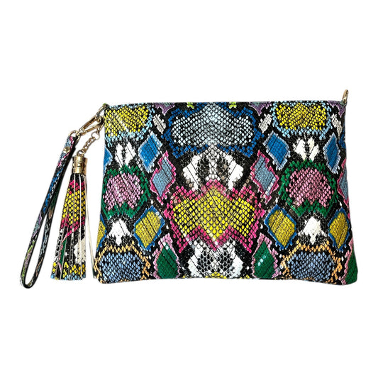 Lola Mae Colorful Faux Snakeskin Clutch Wristlet Bag – 7.5 x 10 in
