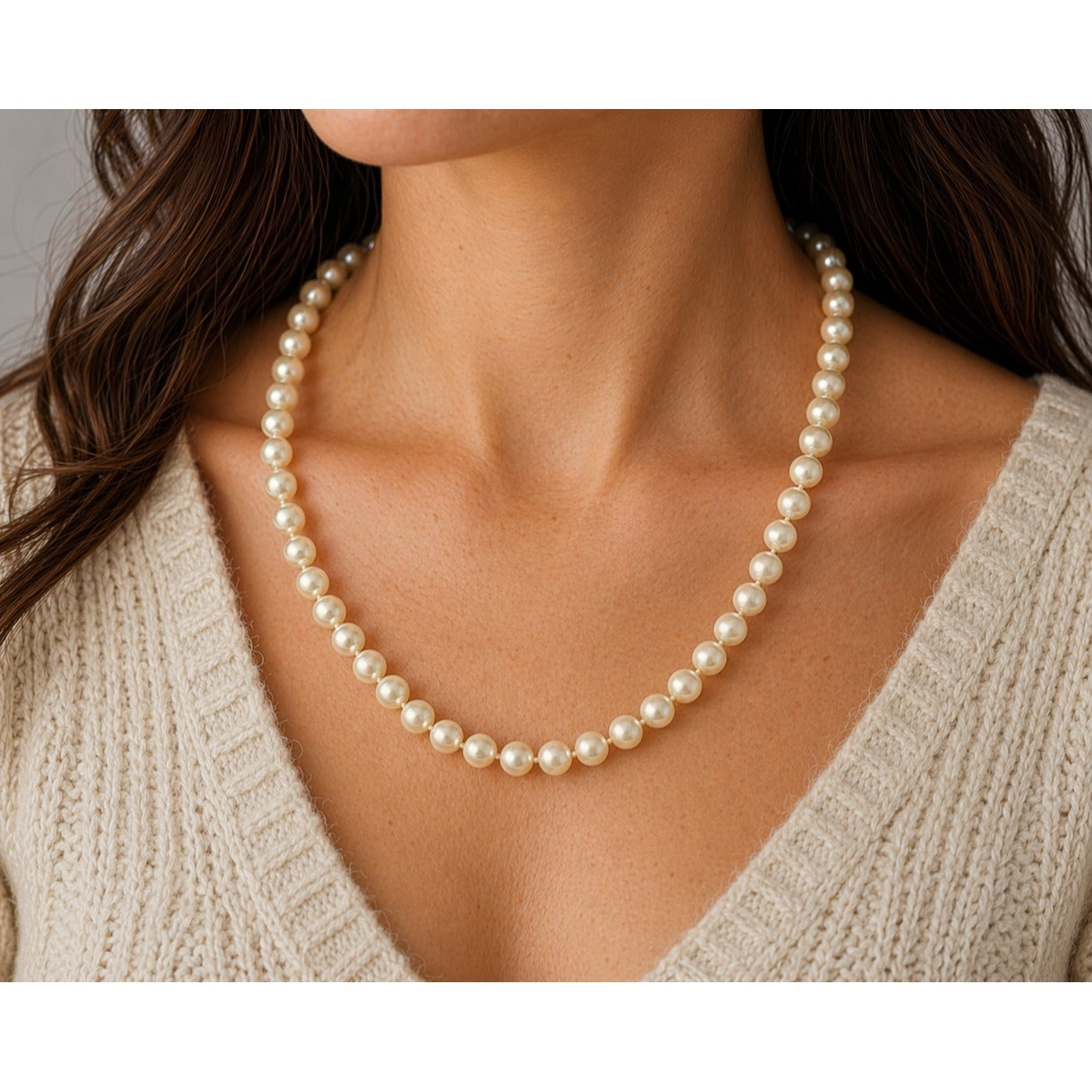 Vintage Freshwater Pearl Necklace 18 Inch Hand Knotted Silk Strand Cream Pearls Classic Jewelry