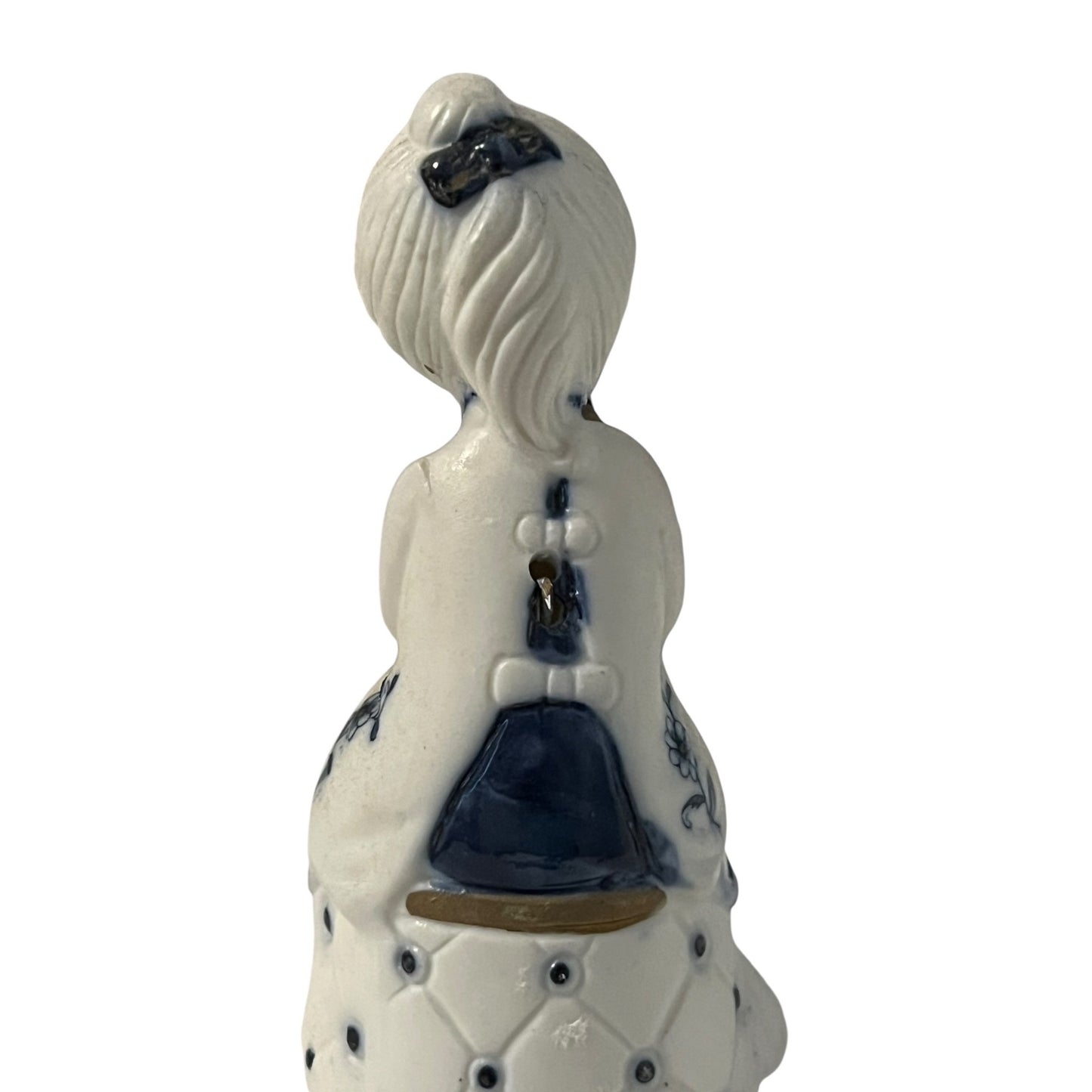 Vintage Jasco Porcelain Girl Bell Figurine Writing Letter Blue White Japan 4”