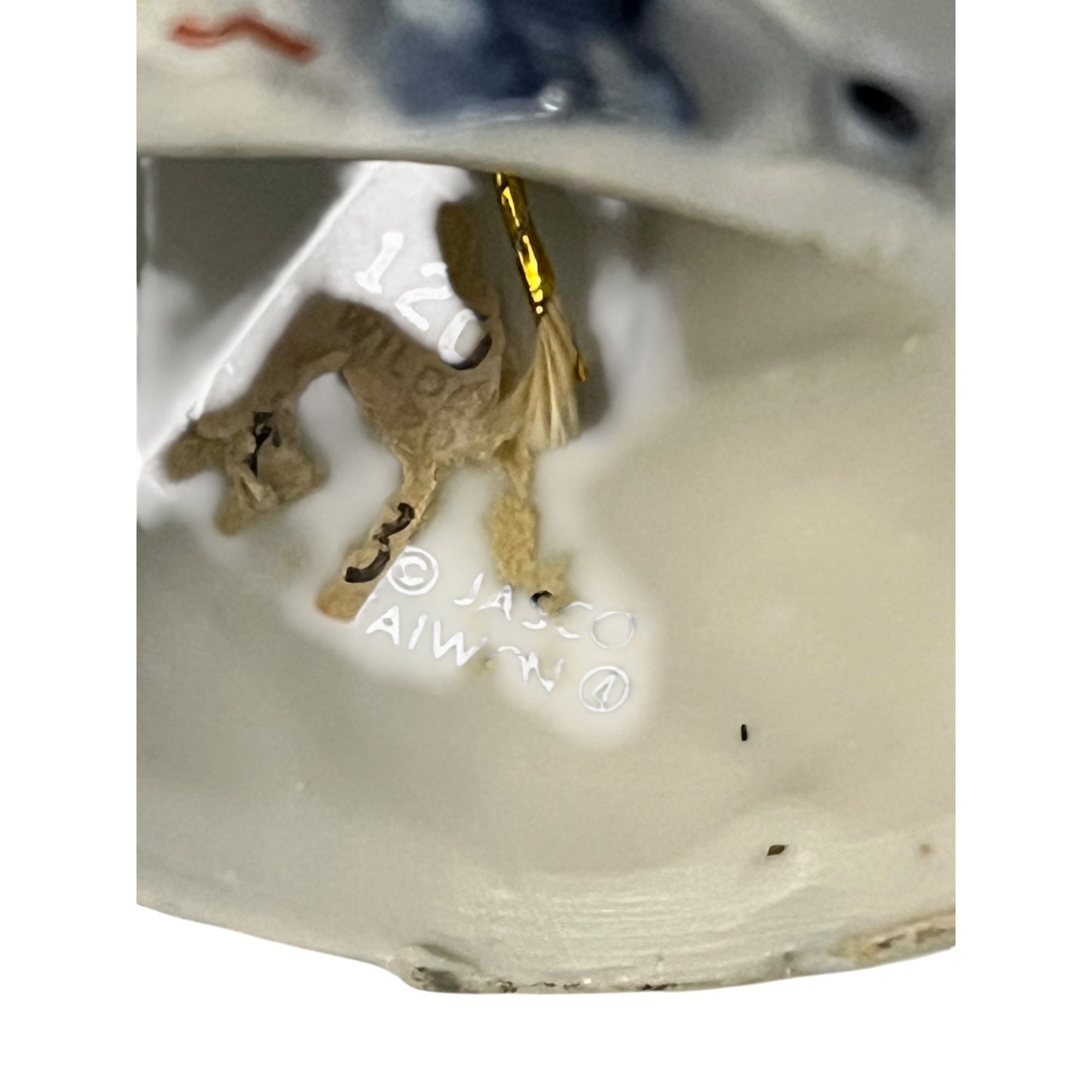 Vintage Jasco Porcelain Girl Bell Figurine Writing Letter Blue White Japan 4”