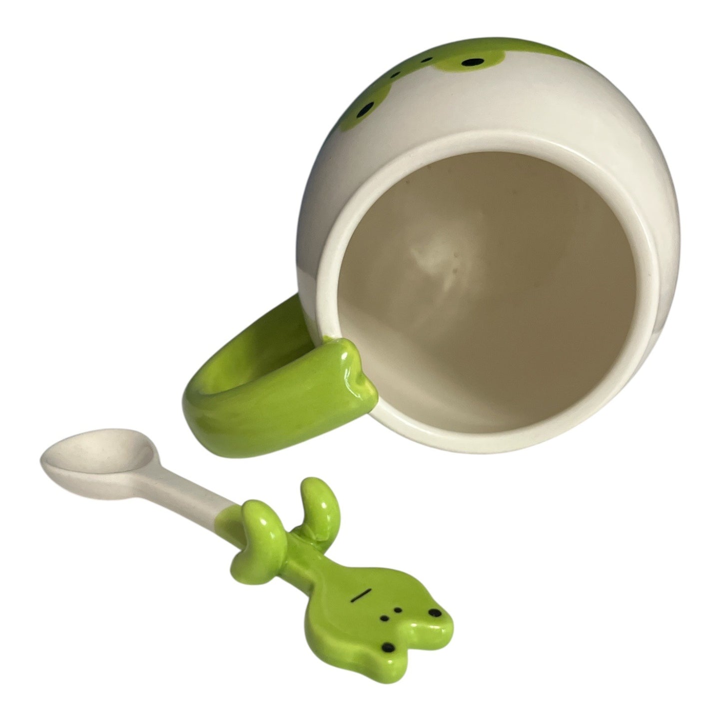 Frog Face Ceramic Mug with Matching Spoon – Green Handle, Cute Amphibian Design