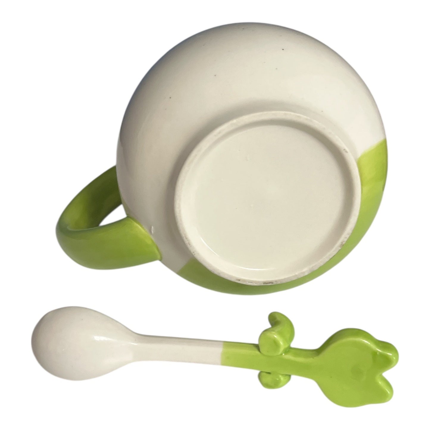 Frog Face Ceramic Mug with Matching Spoon – Green Handle, Cute Amphibian Design