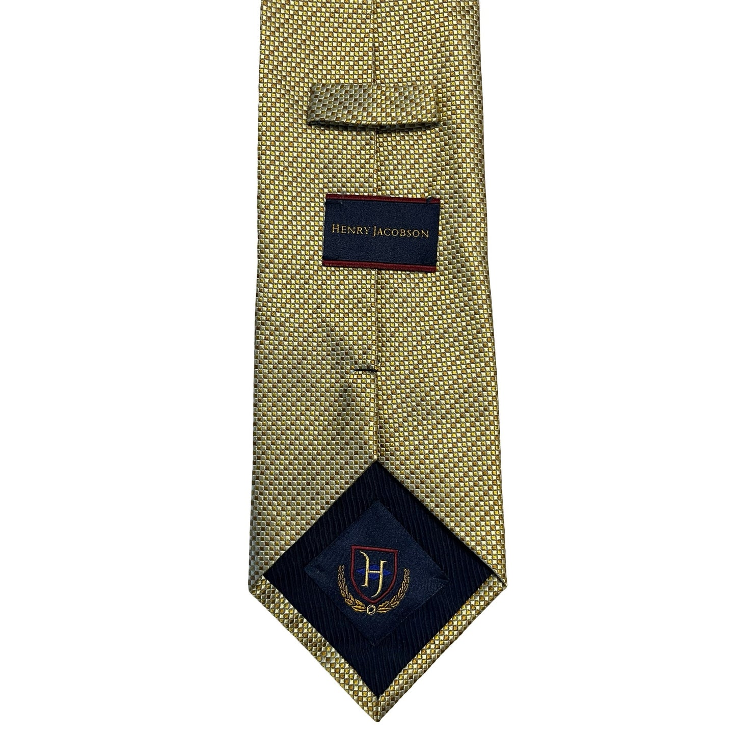 Vintage Henry Jacobson Silk Tie Gold Geometric Pattern Classic Mens Necktie