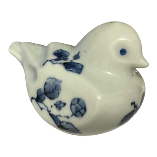 Vintage Fitz & Floyd Style Blue White Porcelain Bird Figurine, Floral Design, 1980s–1990s