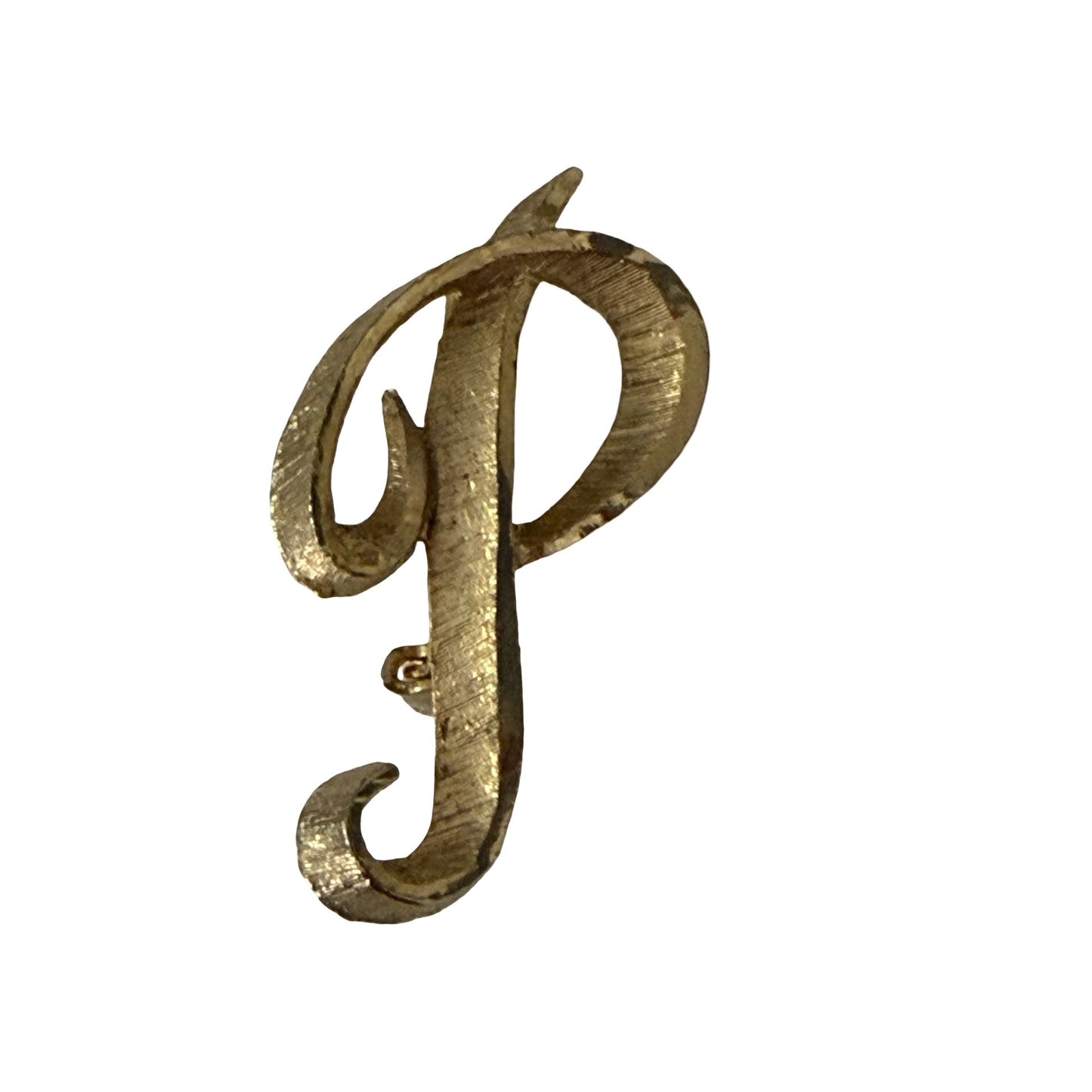 Vintage Mamselle Letter P Initial Brooch Gold Tone Monogram Pin Signed