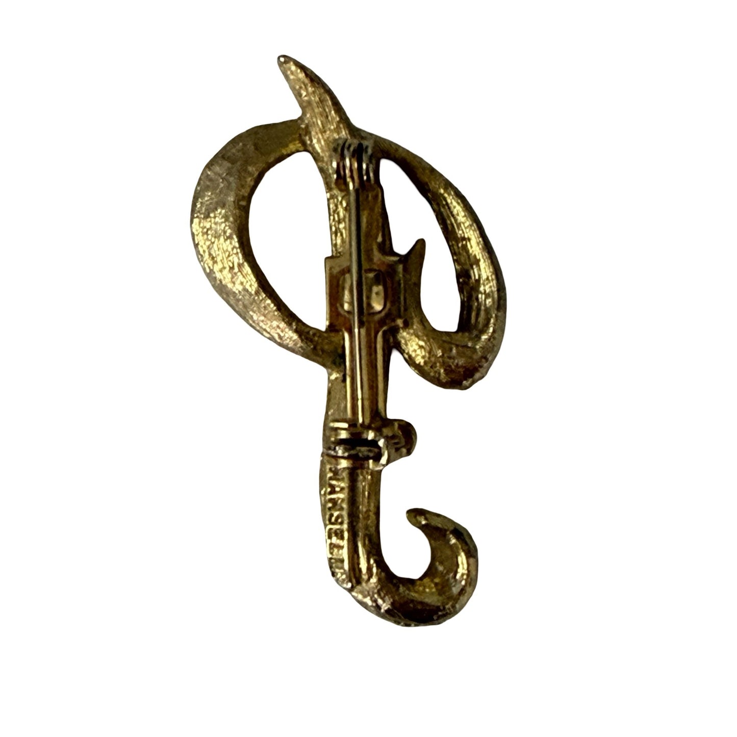 Vintage Mamselle Letter P Initial Brooch Gold Tone Monogram Pin Signed