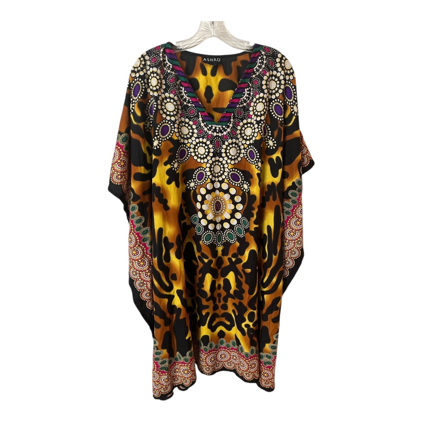 Ashro Y2K Embellished Kaftan Tunic Animal Print Rhinestone One Size