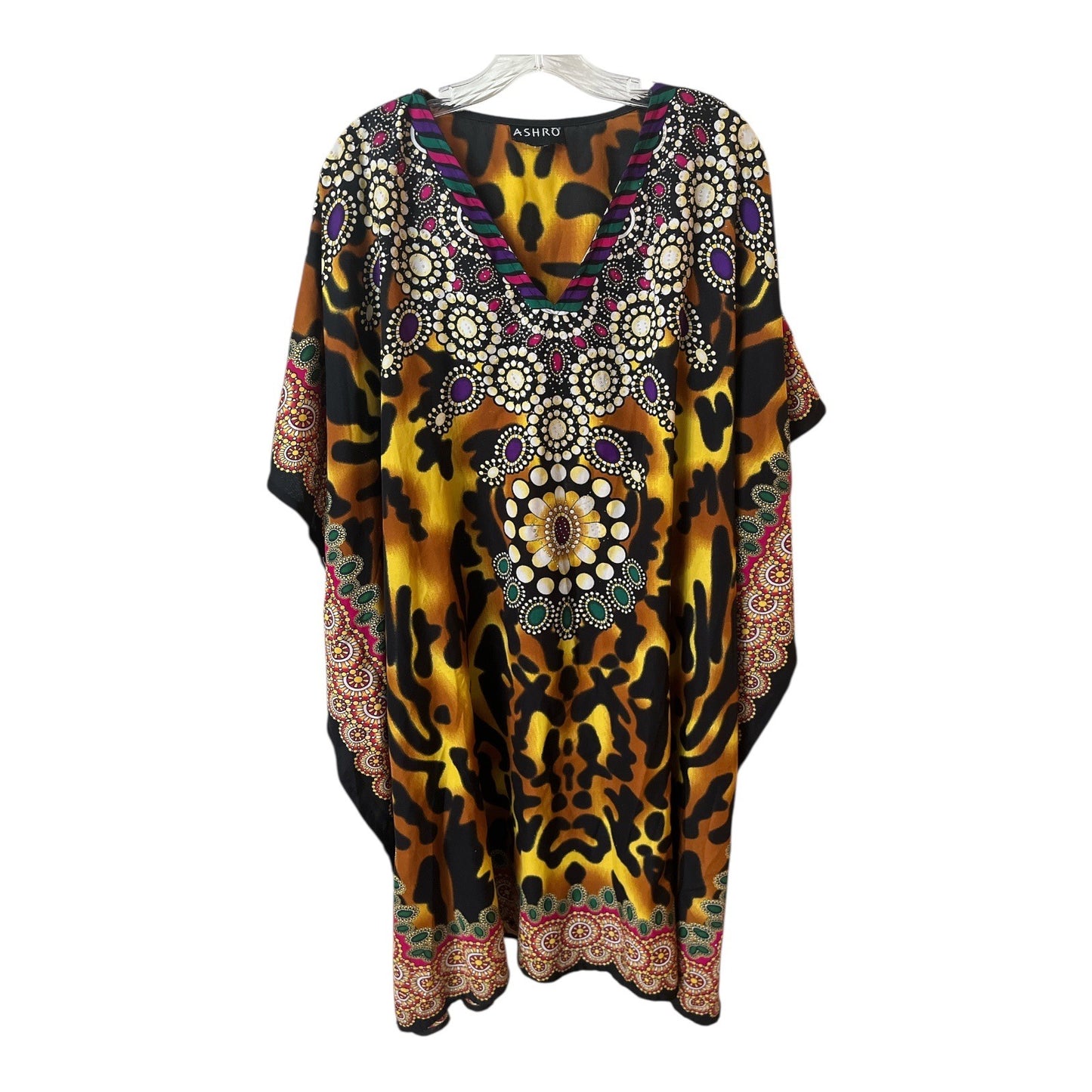 Ashro Y2K Embellished Kaftan Tunic Animal Print Rhinestone One Size