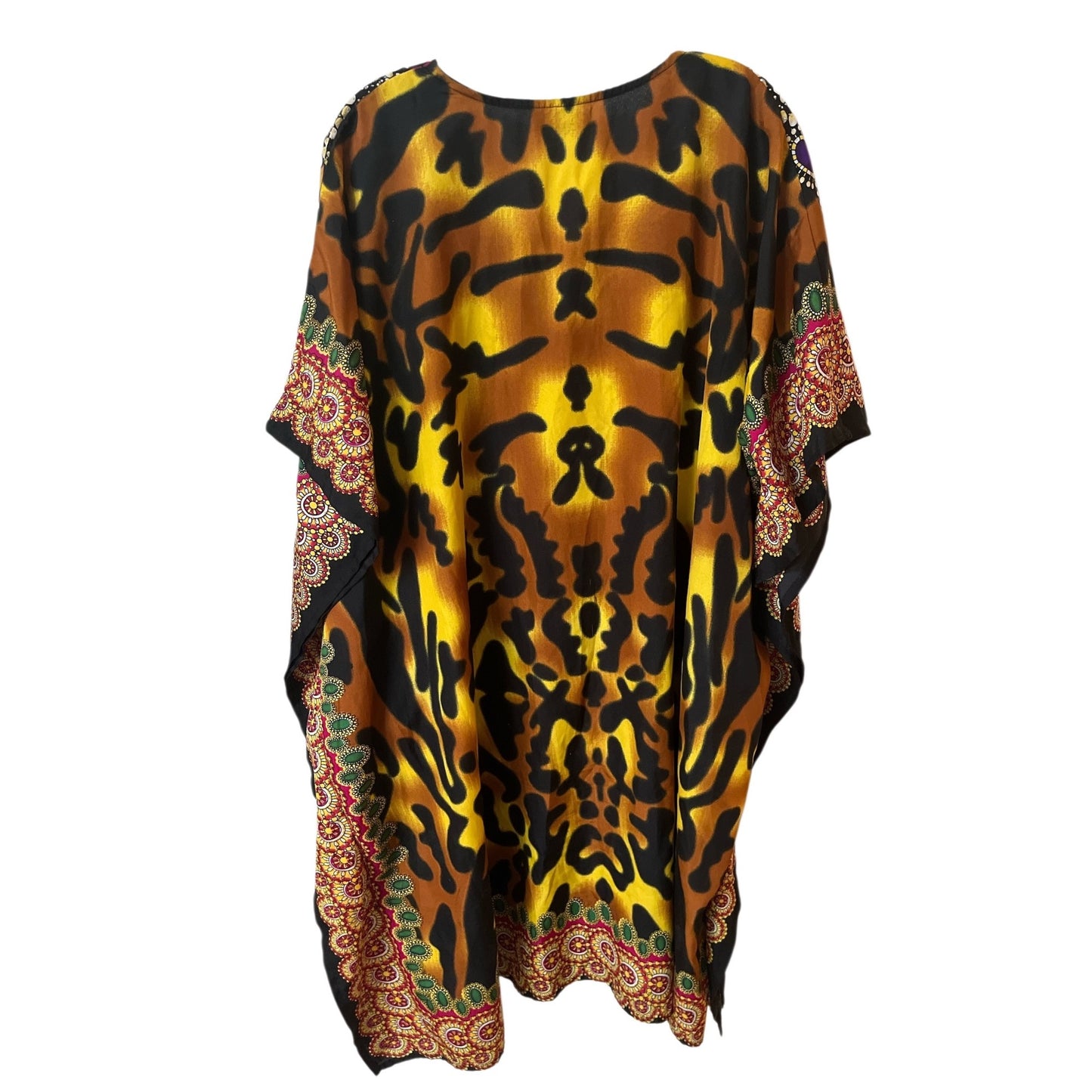 Ashro Y2K Embellished Kaftan Tunic Animal Print Rhinestone One Size