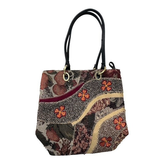 Vtg Bueno Boho Tapestry Tote Purse – Floral & Fruit Embroidery, Beaded Accents