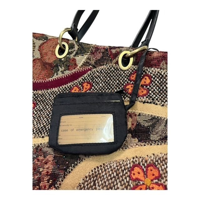 Vtg Bueno Boho Tapestry Tote Purse – Floral & Fruit Embroidery, Beaded Accents