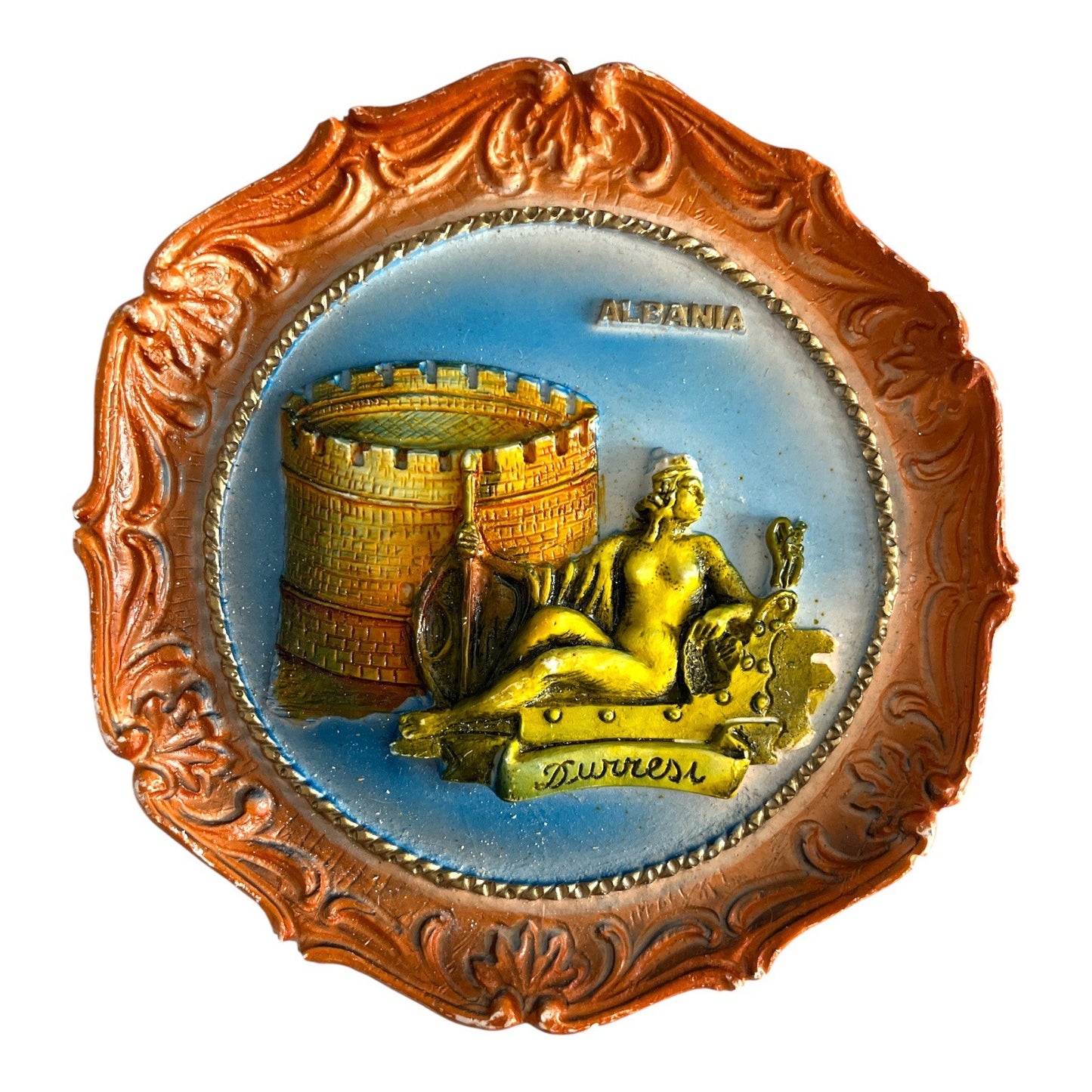 Vintage Albania Durres Souvenir Wall Plate – 3D Relief Design