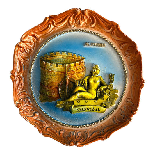 Vintage Albania Durres Souvenir Wall Plate – 3D Relief Design