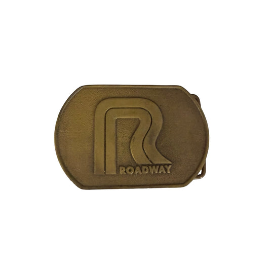 Vintage Roadway Trucking Brass Belt Buckle Railroad Style Logo Cleveland Ohio