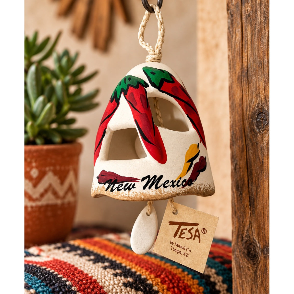 Vintage TESA New Mexico Chile Pepper Pottery Wind Bell Maack Co Tempe AZ 3”