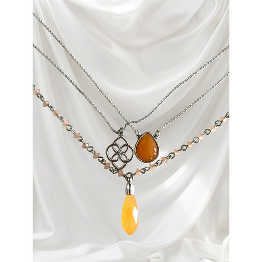 Chaps Y2K Layered Necklace with Orange Glass Teardrop Pendant