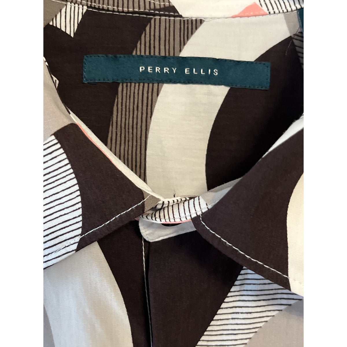 Perry Ellis XXLT 2XL Tall Lyocell Shirt Retro Mod Geometric Print