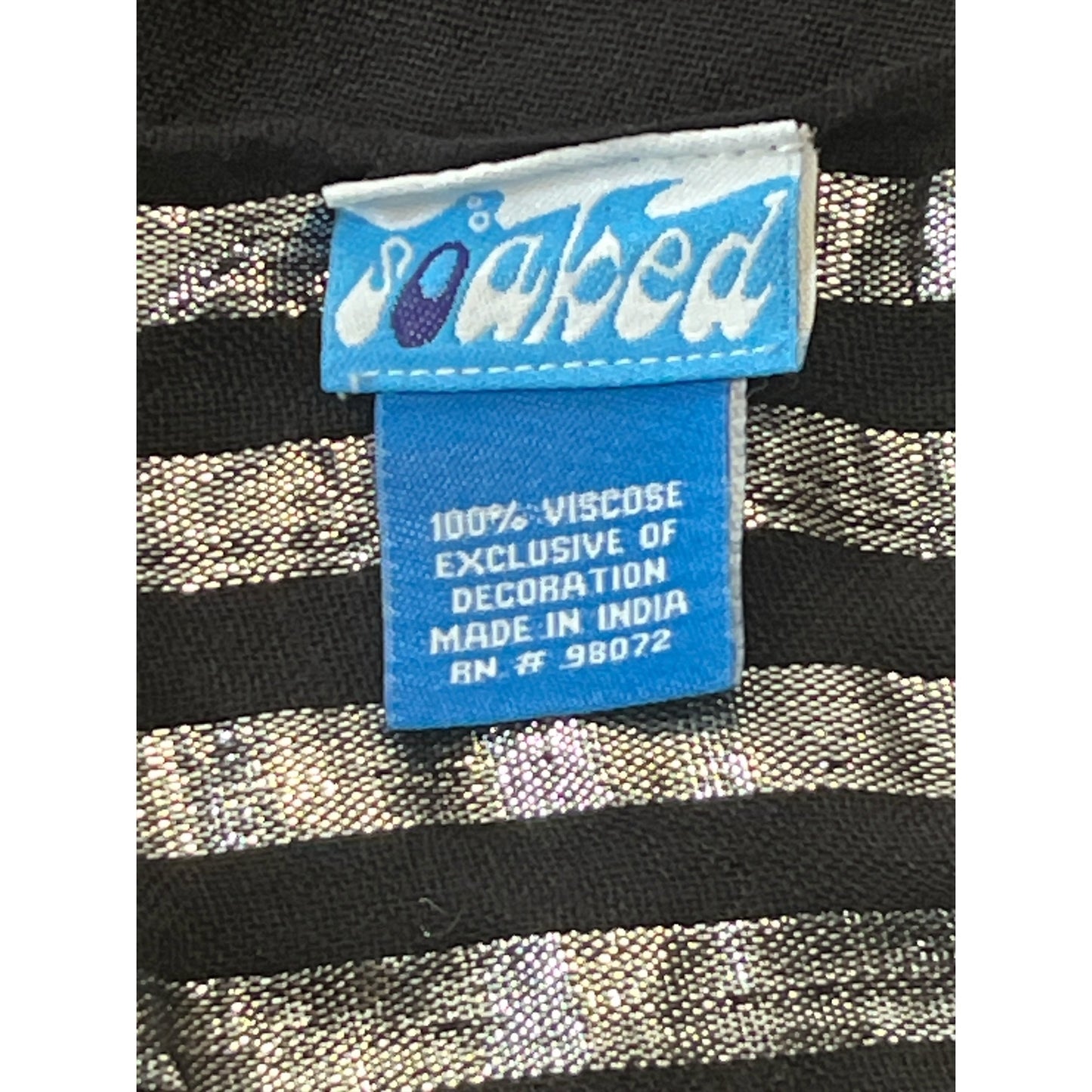 Y2K Soaked Black Silver Stripe Scarf Viscose Fringe Wrap Made in India