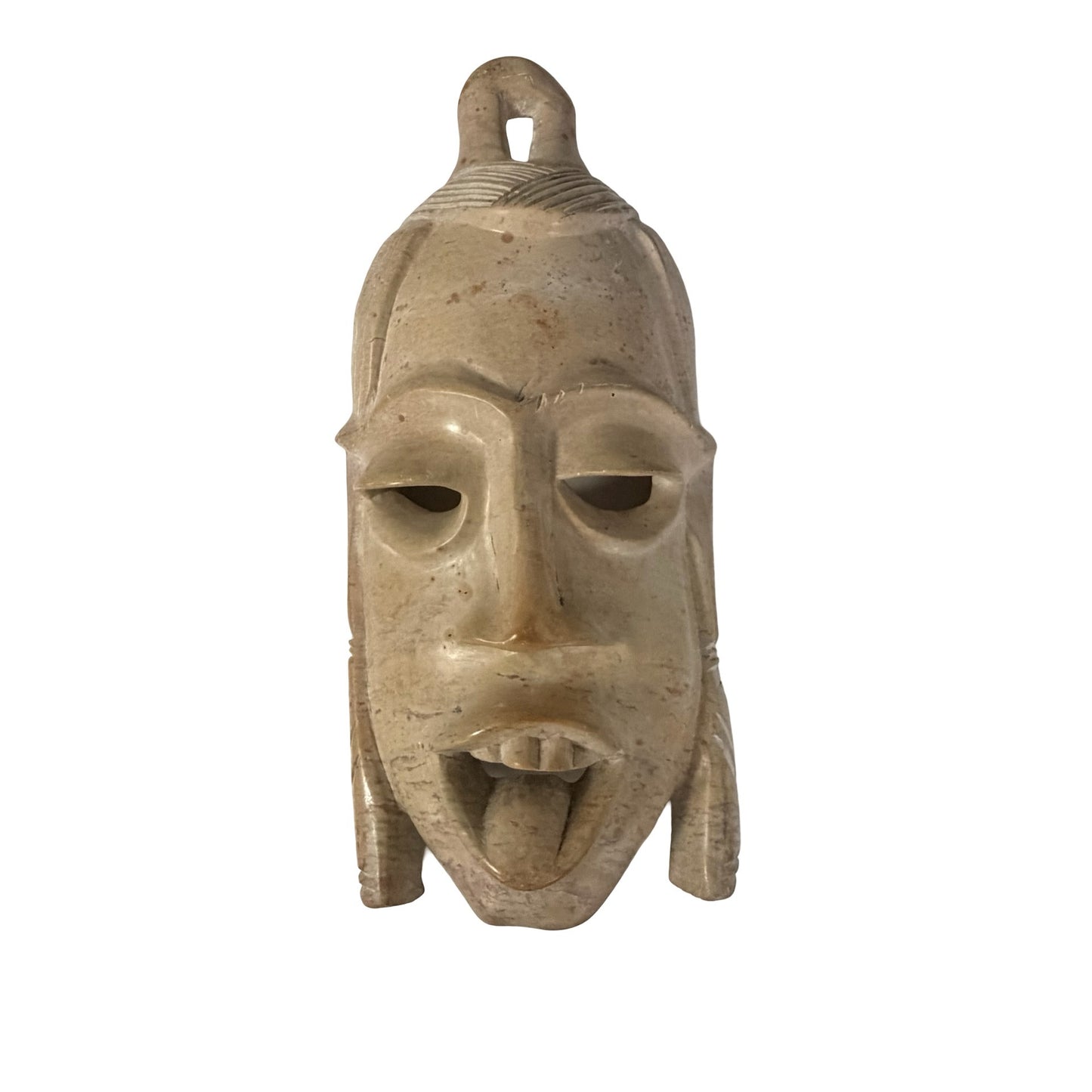 Vintage Hand Carved Stone Tribal Mask Wall Hanging 10” x 5” Folk Art Sculpture