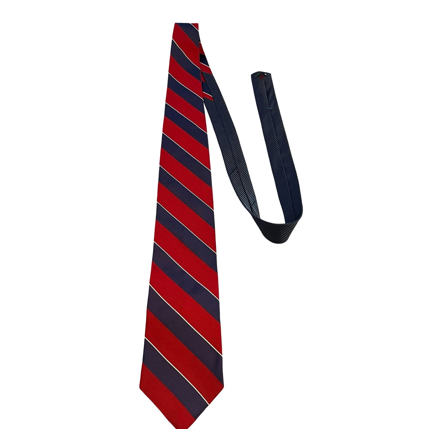 Tommy Hilfiger Silk Tie Red Navy Diagonal Stripe Classic Preppy Necktie Mens Designer