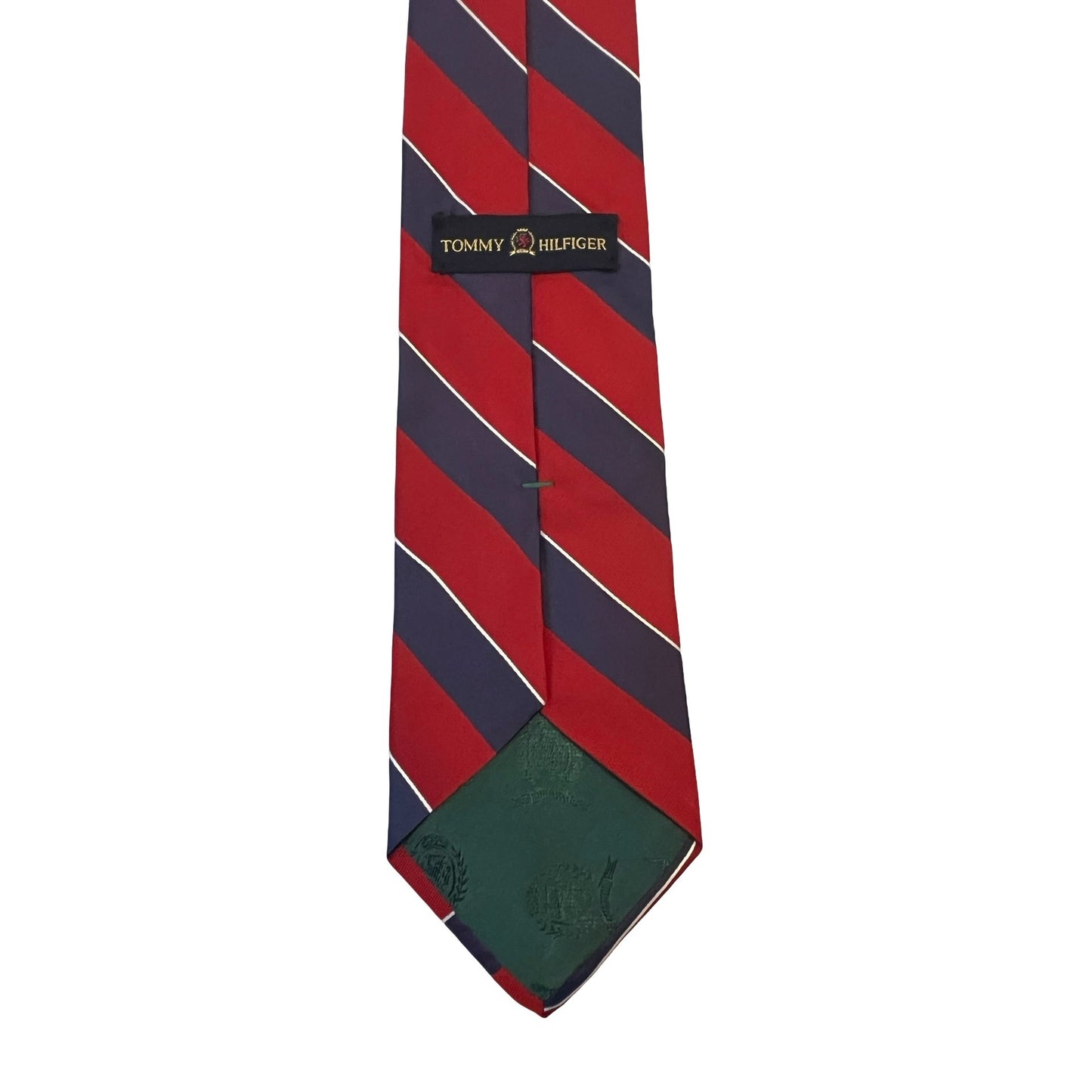 Tommy Hilfiger Silk Tie Red Navy Diagonal Stripe Classic Preppy Necktie Mens Designer