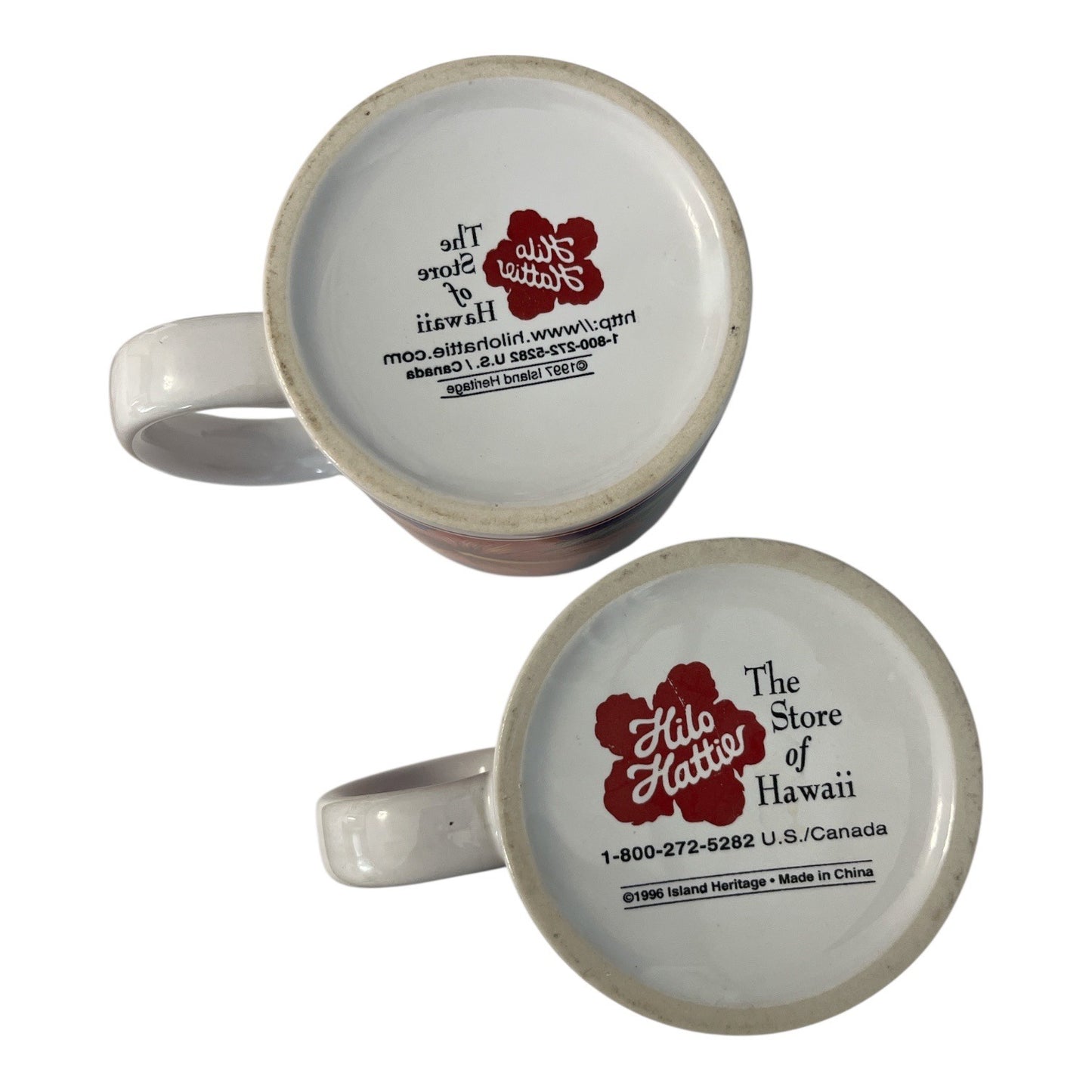 Hilo Hattie Hawaii Hibiscus Coffee Mug Pair 1996 1997 Island Heritage Souvenir