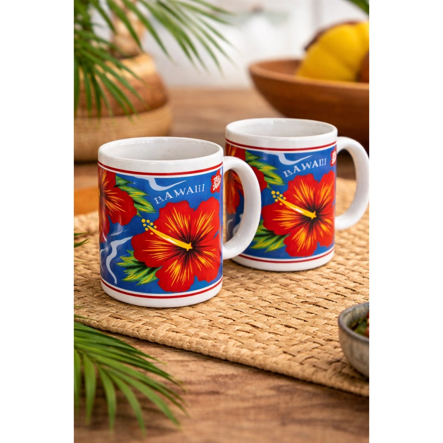 Hilo Hattie Hawaii Hibiscus Coffee Mug Pair 1996 1997 Island Heritage Souvenir