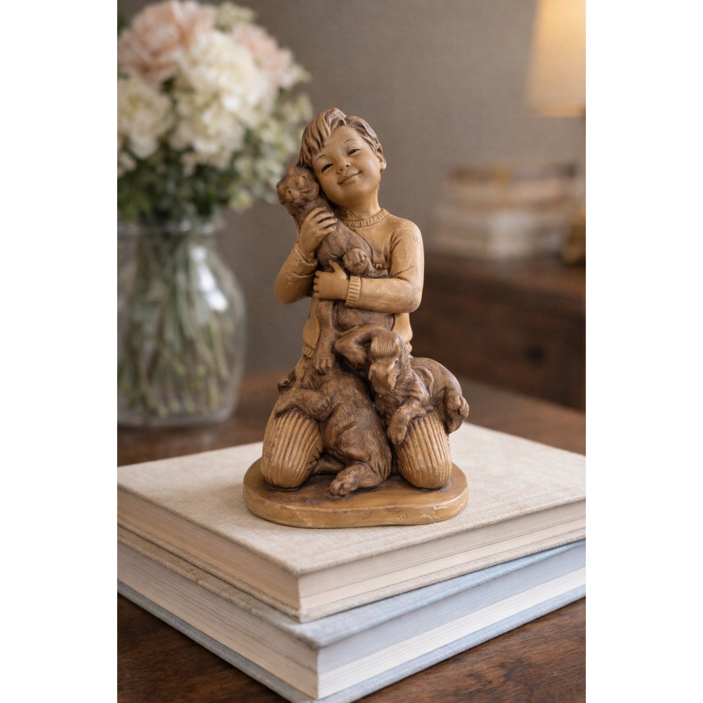 Vintage Lee Bortin Originals Boy with Dogs Figurine Chicago Child Sculpture 10”