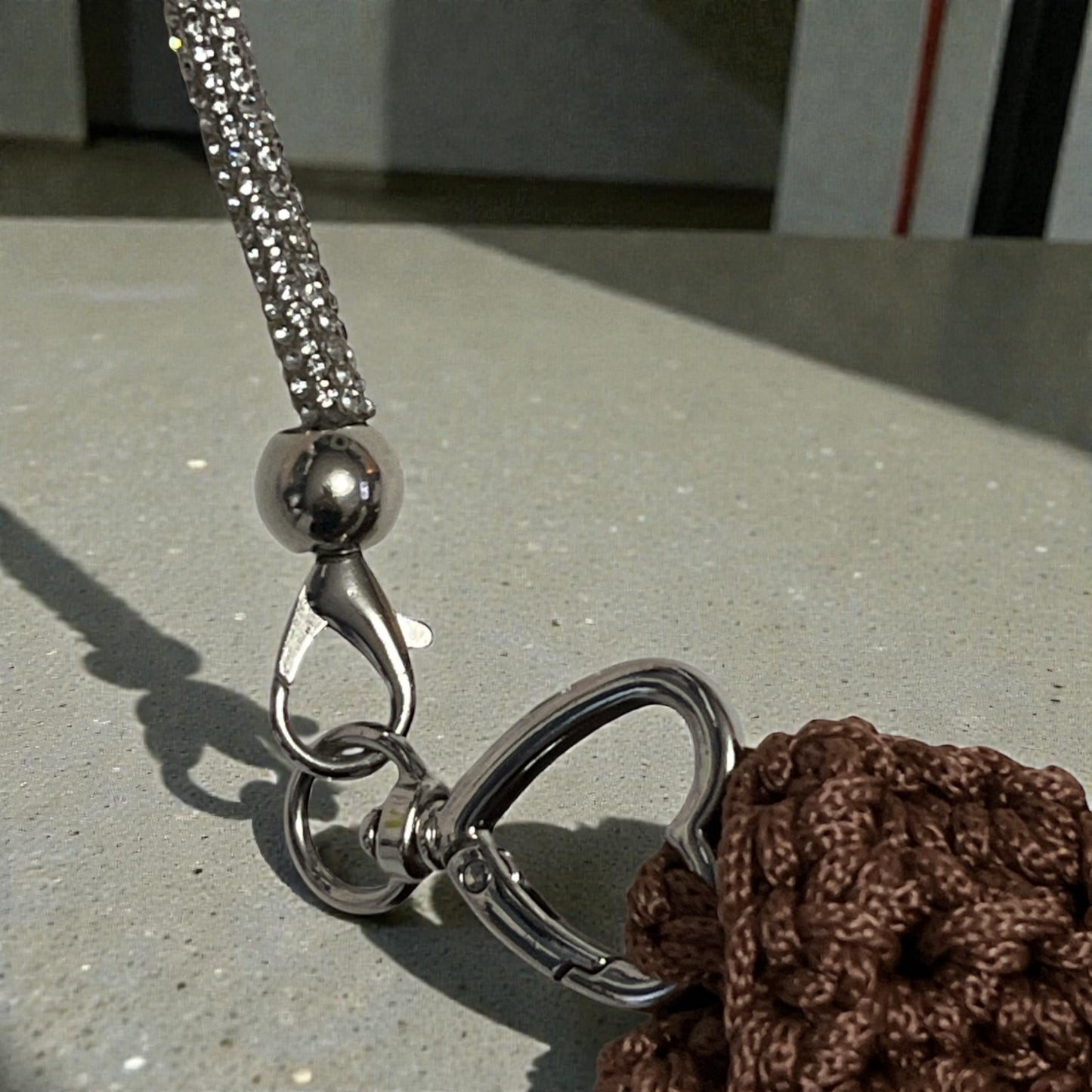 VTG Handmade Crochet Brown Shoulder Bag Rhinestone Chain Strap