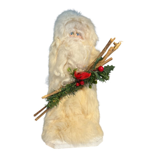VTG Santa’s Workshop Inc. Rustic Winter White Santa – 1990s Handmade Woodland Decor – 18–20" Tall