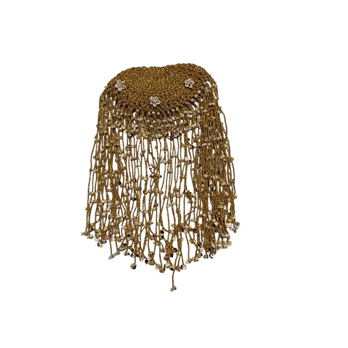 Vintage Gold Beaded Belly Dance Cleopatra Headdress Long Shell Fringe Stretch Cap