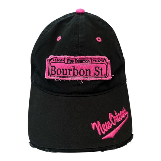 Bourbon Street New Orleans Hat – Pink Embroidery – Adjustable Distressed Cap by Sun Products
