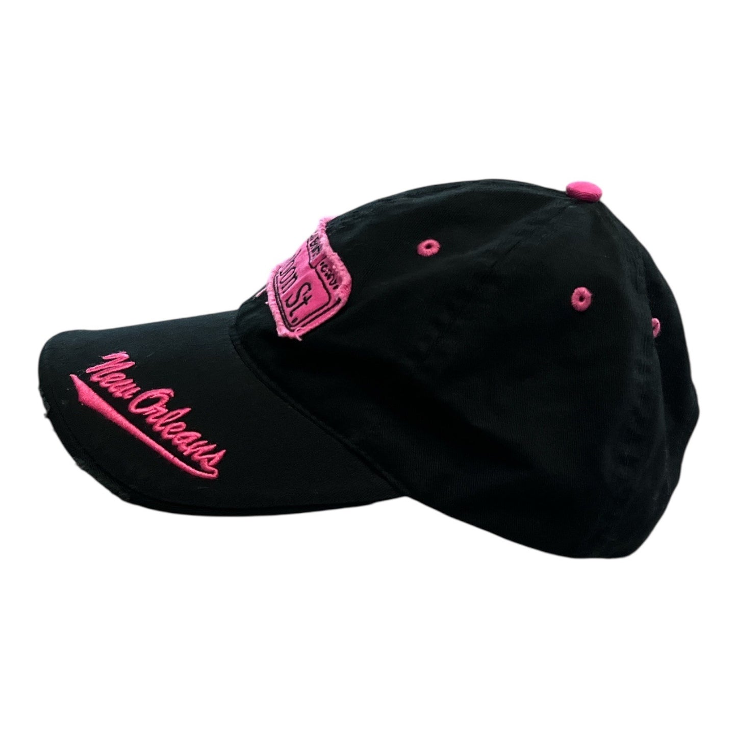 Bourbon Street New Orleans Hat – Pink Embroidery – Adjustable Distressed Cap by Sun Products