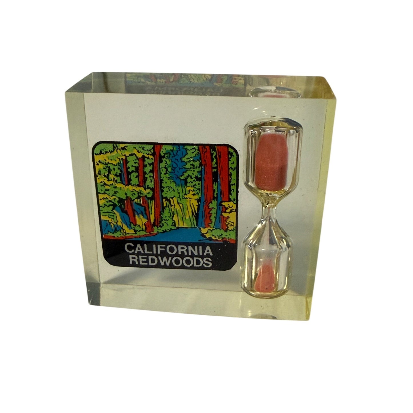 Vintage California Redwoods Lucite Sand Timer Souvenir Paperweight Hourglass 2x2