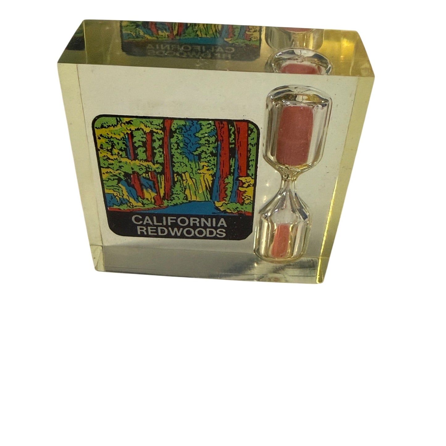 Vintage California Redwoods Lucite Sand Timer Souvenir Paperweight Hourglass 2x2
